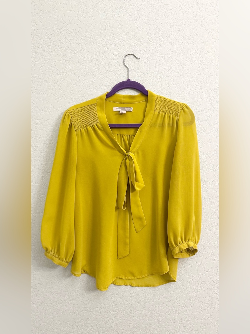Forever 21 Mustard/Chartreuse Tie-Neck Blouse